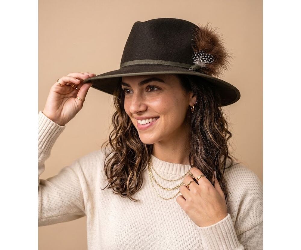 Vintage Betmar Felt Fedora Hat Womens Brown Feather Accent Wool Neiman Marcus